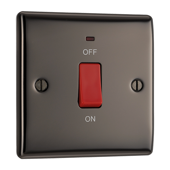 BG Electrical NBN74-01 Black Nickel 45A Single Plate Double Pole Switch with Indicator - 1