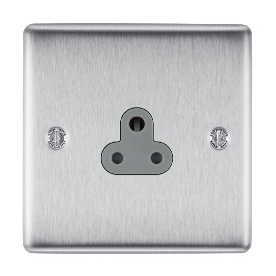 BG NBS28G-01 2A 1 Gang Brushed Steel Single Unswitched Socket (1)