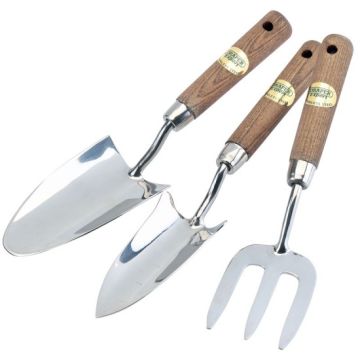 Draper 09565 Stainless Steel Hand Fork & Trowels Set with Ash Handles - 3 Piece