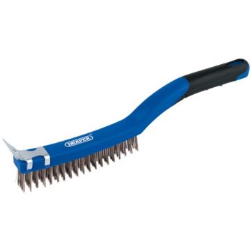 Draper 17180 3 Row Stainless Steel Wire Scratch Brush with Scraper - 350mm