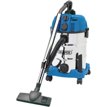 Draper 20529 230V Wet & Dry Vacuum Cleaner with Stainless Steel Tank & Integrated Power Out-Take Socket 30L 1300W