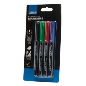 Draper 20943 Marker Pens, Multicoloured - Pack of 4