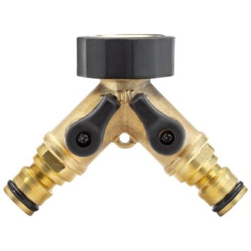 Draper 36228 Brass Double Tap Connector with Flow Control - 3/4"