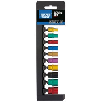 Draper 50151 Metric Coloured Socket Set 1/4" Square Drive (10 Piece)
