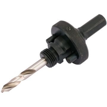 Draper 56402 Quick Release Hex Shank Holesaw Arbor with HSS Pilot Drill for Holesaws 32 - 210mm 7/16" Thread