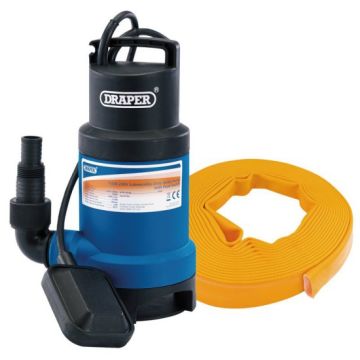 Draper 61814 Submersible Dirty Water Pump Kit with Layflat Hose & Adaptor - 200L/Min - 10m x 25mm - 350W