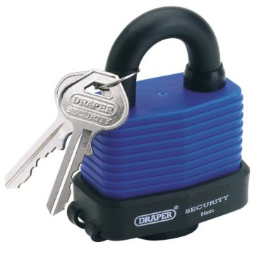 Draper 64178 Laminated Steel Padlock and 2 Keys with Hardened Steel Shackle and Bumper - 54mm