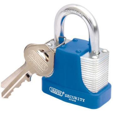 Draper 8308 Laminated Steel Padlock and 2 Keys with Hardened Steel Shackle and Bumper