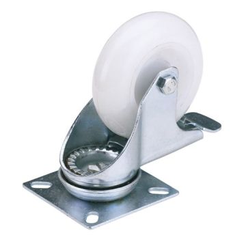 Draper 65499 Swivel Plate Fixing Nylon Wheel with Brake - 75mm Diameter - S.W.L - 70kg (1)