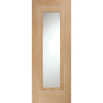 XL Joinery Oak Veneer Varese Aluminium Inlay Clear Glass Pre-Finished Internal Door (To Order)