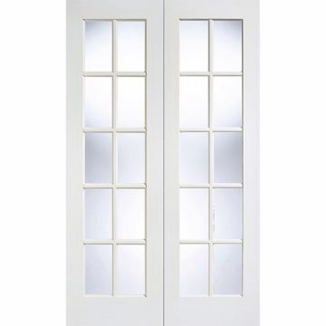 LPD 10 Light Clear Glazed Texture White Moulded Internal Door - Pair of 6'6" x 3'10" x 1.5/8"