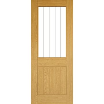 Deanta Ely Half Light Clear V-Groove Glass Oak Veneer Unfinished Internal Door