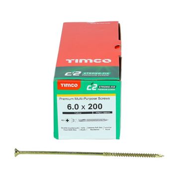 Timco 60200C2 Countersunk Woodscrew 6.0 x 200mm Yellow Passivated - Box of 100