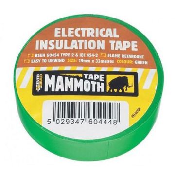 Everbuild Mammoth Electrical Insulation Tape - Green - 19mm x 33mtr