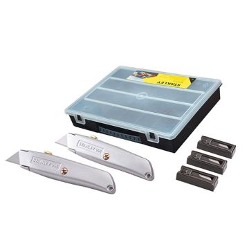 XMS23KNIFORG Stanley 99E Trimming Knife Twin Pack with 50 Spare Blades in Organiser