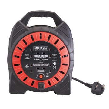 XMS23CABLE10 Faithfull 10m Cable Reel (13A, 4 Sockets)
