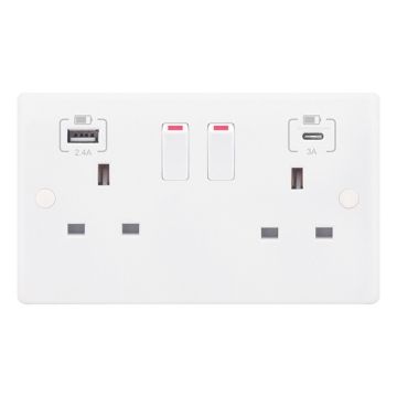 LGA Selectric SSL584 Smooth 2G Switched Socket c/w A type & C Type USB