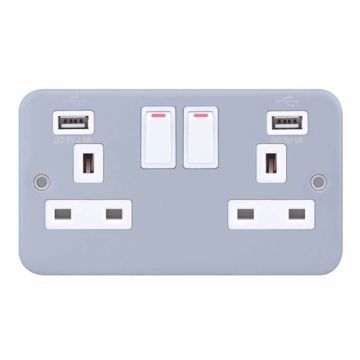 LGA 13A 2-Gang Switched Outlet with 2 x USB Type A Ports (2.1A / 1A)