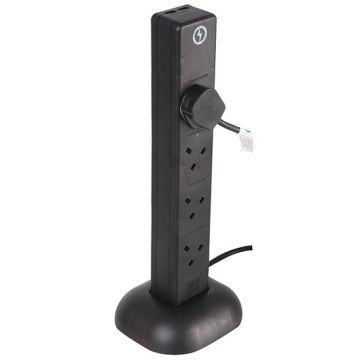 8 Way Tower Extension Lead, 2x USB Charging Ports, 1m