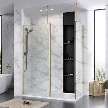 Roman Liberty Brushed Brass Clear Wetroom Panel