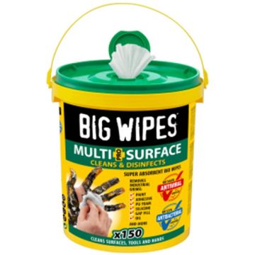 Big Wipes Pro+ Multi-Surface Bio Antiviral Green Top Cleaning Wipes - 150 Per Tub