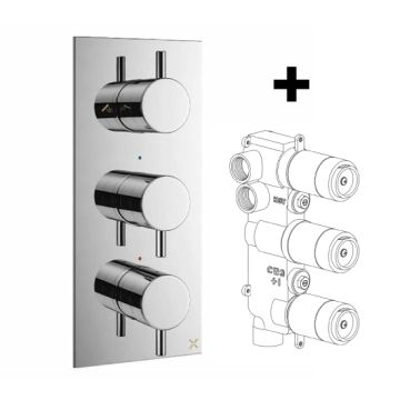 Crosswater MPRO 3 Handle Chrome Trimset with Thermostatic Shower Valve