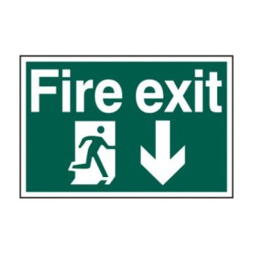 Fire Exit Arrow Down PVC Sign - 300 x 200mm