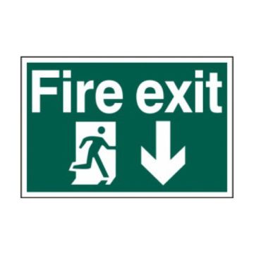Fire Exit Arrow Down PVC Sign - 600 x 400mm