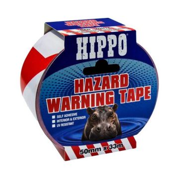 Hippo H18405 Hippo Red & White Hazard Tape - 33 Metres x 50mm
