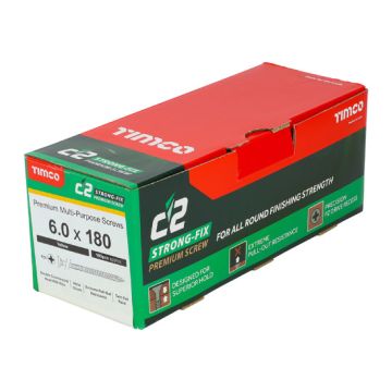 Timco 60180C2 C2 Strong-Fix Multi-Purpose Premium Screws - PZ - Double Countersunk - Yellow - 180 x 6mm - Box of 100