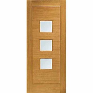 XL Oak Veneered Turin Pre-Finished Obscure Double Glazed 6'6" x 2'9" x 1.3/4" M+T External Door