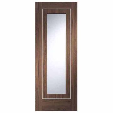 XL 6'6"x2'6"x1.3/8" Walnut Veneered Varese Aluminium Inlay Clear Glazed Pre-Fin Int Door