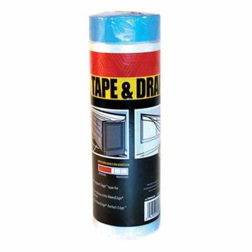 Ciret TD4572 Tape & Drape Plastic Dust Sheet Roll with Masking Tape - 4mtr x 72mtr