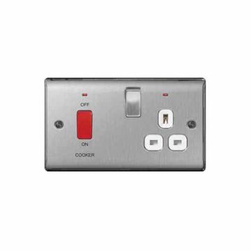 BG NBS70G Nexus Metal Switch 45 Amp Double Pole with 13 Amp LED Socket - Brushed Steel