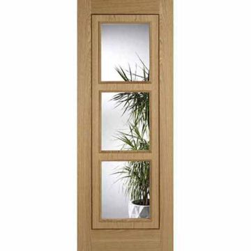 LPD Oak Veneered 3 Light Clear Glazed Flush Inlay Internal Door