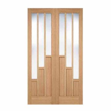 LPD Coventry 6 (3) Light Clear Glass Oak Ven Unfin Int Pair Doors RHP Only