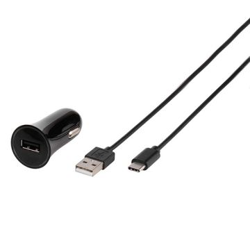 USB Black Car Charger With Type C Cable - 1 Metre