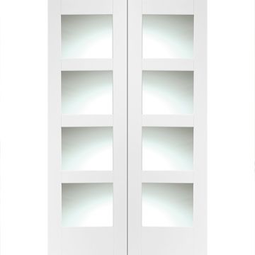 XL White Primed Shaker 4 Light Clear Glazed Pair of Internal Doors