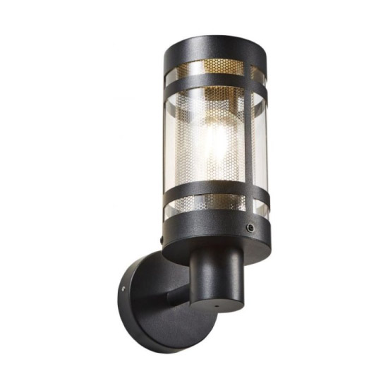 Forum ZN-40004-BLK/SST Gada Black Wall Light with Stainless Steel Mesh - Light On