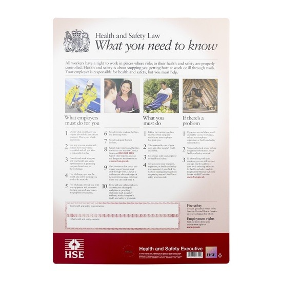 Health & Safety HSE UK Safety Law Laminated Poster - A2 (420mm x 594mm)