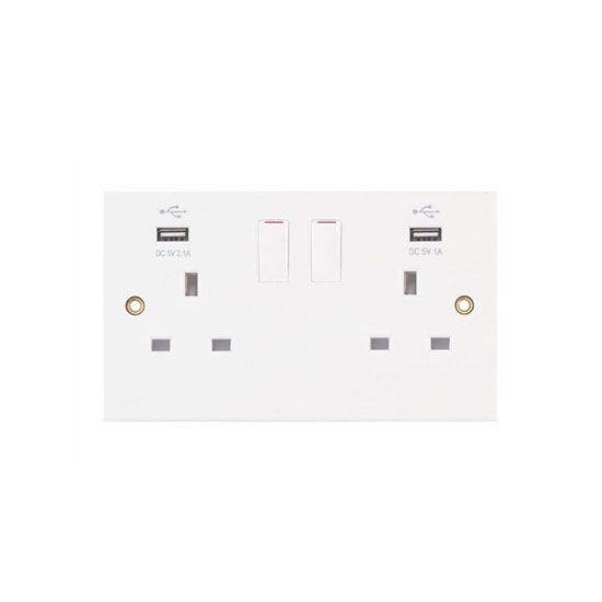 LGA SQ-USB-3 13A 2G Switched Double Socket with USB Outlets