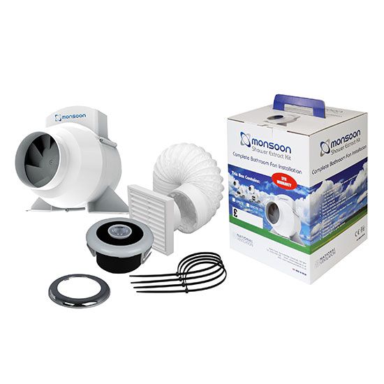 National Ventilation UMDTKLED 100mm UMD Turbo Shower Fan Kit with LED Light