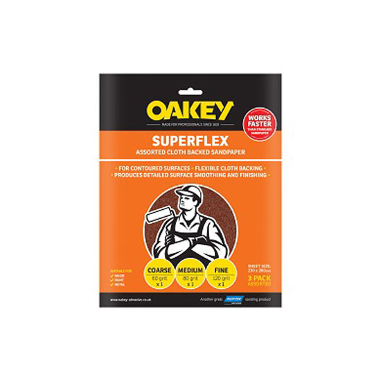 Oakey Assorted Superflex Sanding Sheets 230x280mm 3 sheets