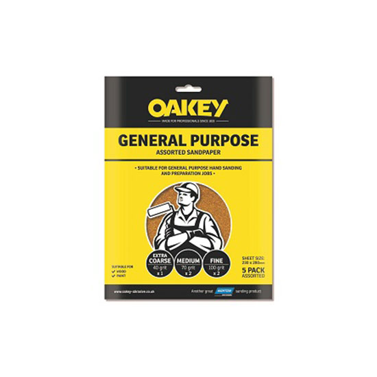 Oakey Coarse Glasspaper Sanding Sheets 230 x 280mm 5 Sheets