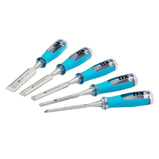 OX P371005 5-Piece Strike Through Wood Chisel Set in Velcro Case