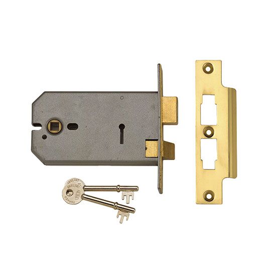 Union 2077 Polished Brass 3 Lever Horizontal Mortice Sash Lock