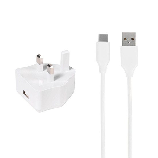 USB 2.4A Mains Charger With 1.2 Metre Type C Cable