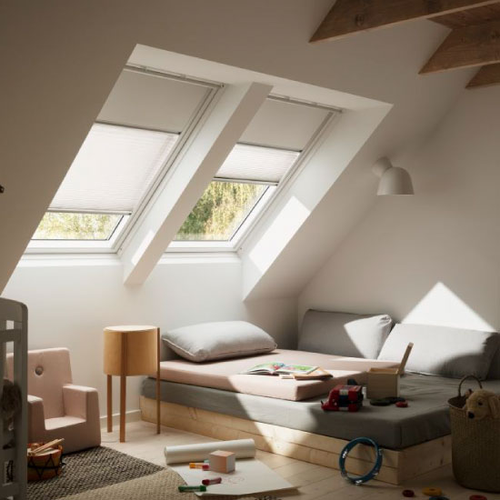 Velux DFD Duo Manual Blackout Blind - White Aluminium Trim - Bedroom