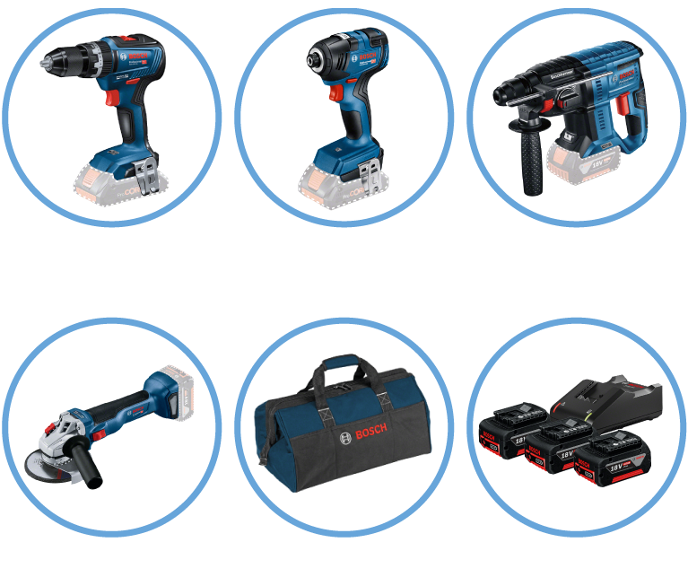 Bosch 0615990M2B 18V 4-Piece Brushless Cordless Tool Kit
